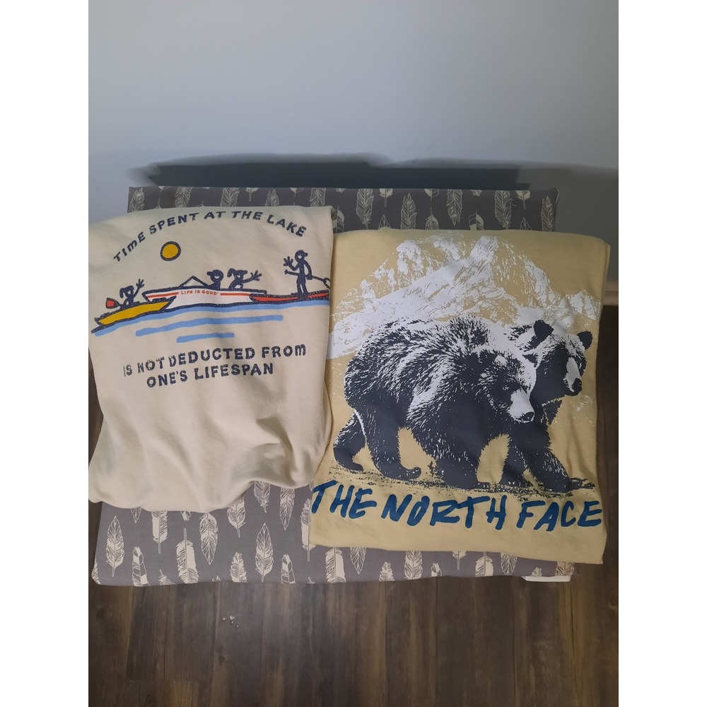 Mens The North Face & Life is Good Graphic T-Shirt Bundle XL Lake Bear Yellow